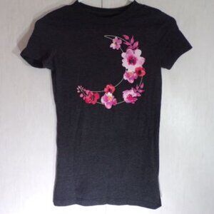 Aeropostale Classic Crew Junior Women's T-Shirt Size XS Gray Moon Pink Flowers